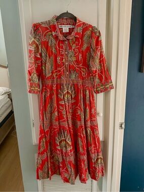 Gretchen Scott Designs Red Paisley Button-Front Womens Dress 100% Cotton